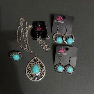 Paparazzi Silver Necklace Set with Turquoise Accents